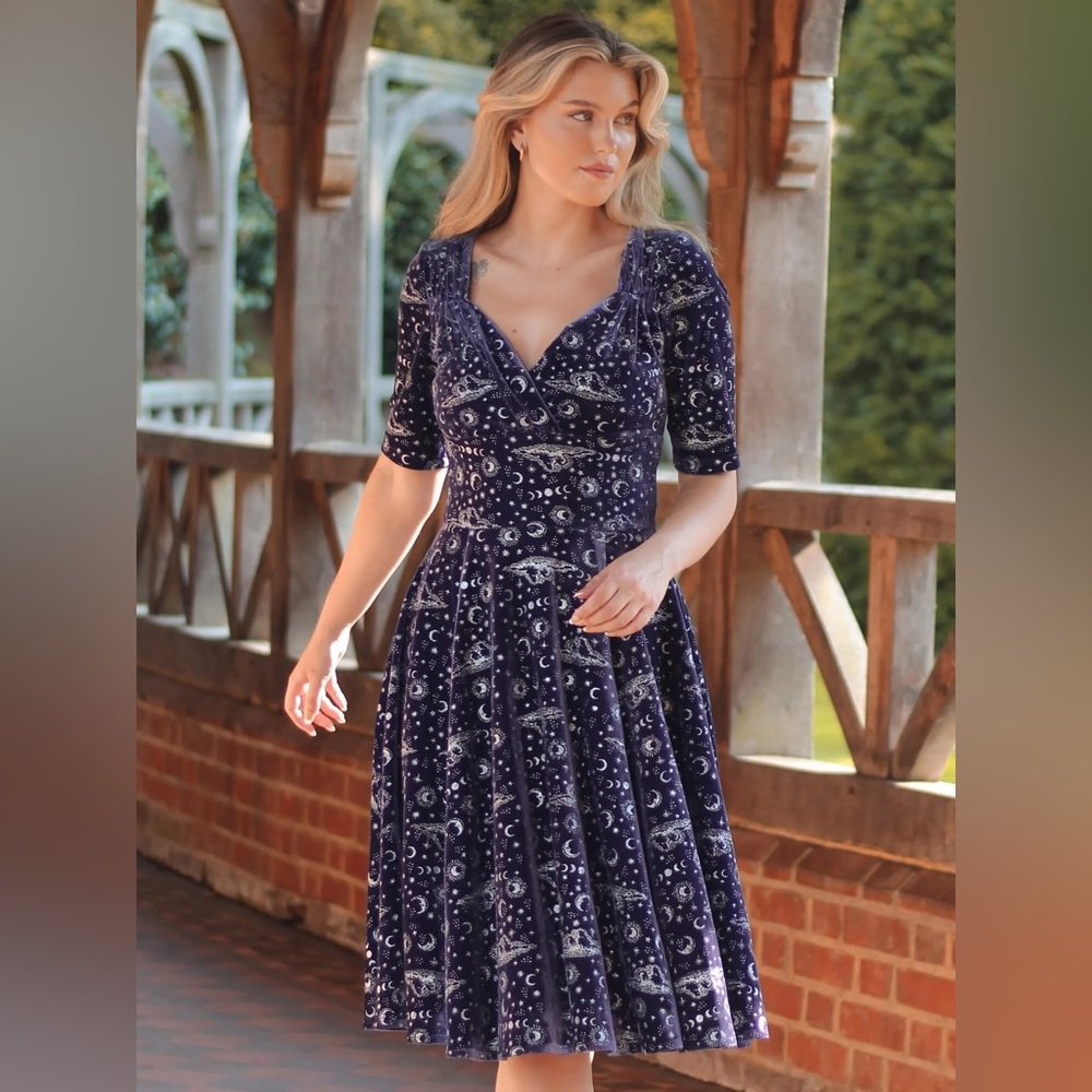 Collectif Trixie Celestial Velvet Swing Dress NWT